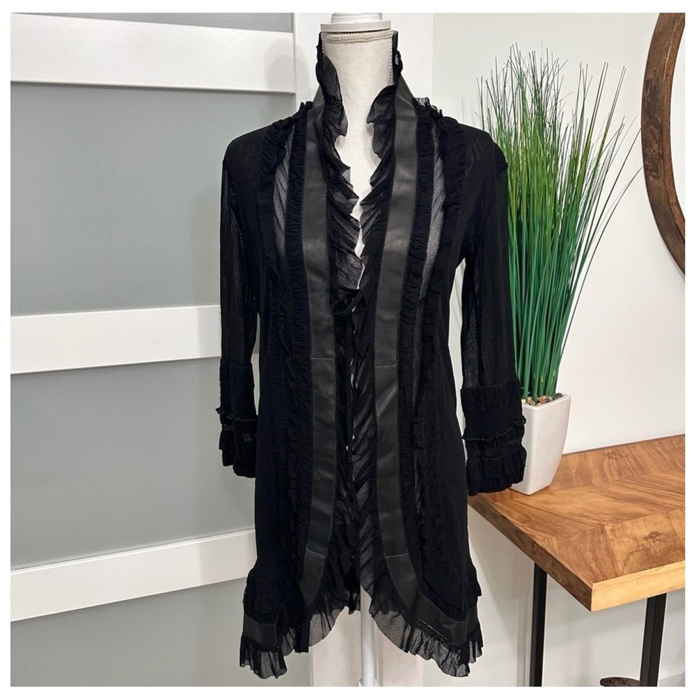 VTG Jean Paul Gaultier Leather Sheer Mesh  Cardigan WhimsiGoth Romantic Y2K Sz L - Picture 3 of 15